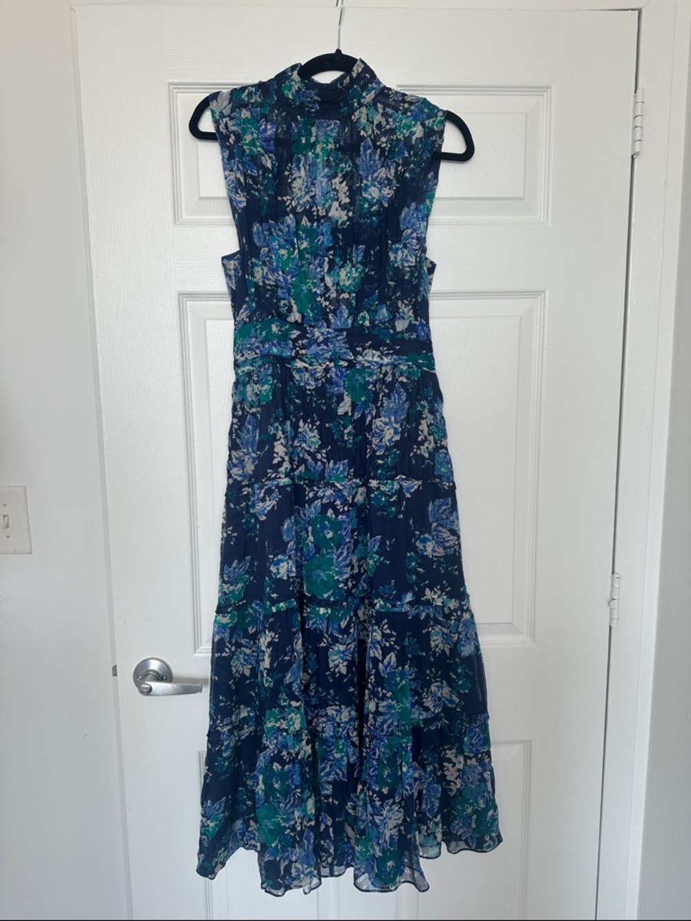 10 Crosby Derek Lam Navy Floral Maxi Dress with Teal Accent